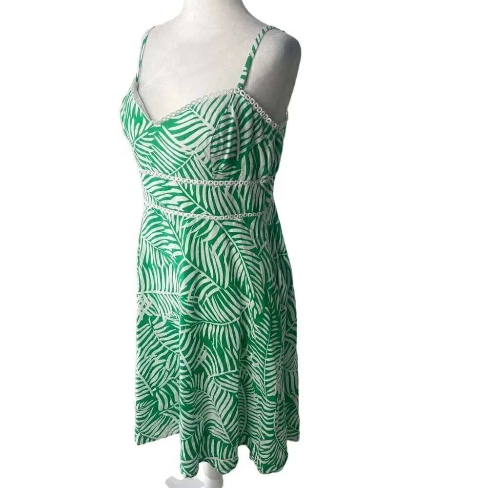 ELIZA J Tropical Linen Dress, Fit and Flare,  Midi length, green, size 12 - Picture 10 of 16